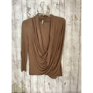 Ginger Wrap Sweater Long Sleeve Top Brown Size Medium for Women